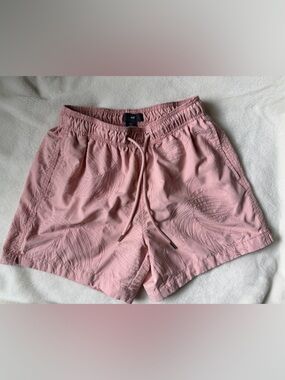 H&M Men’s Pink Embroidered Drawstring Athletic/Swim Shorts